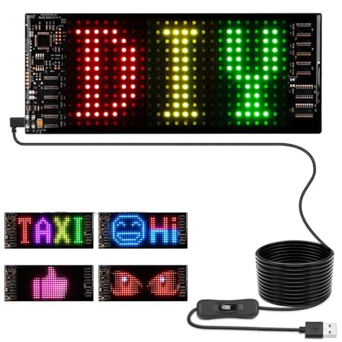 Flexible Car LED Sign Programmable Scrolling Text & Animation Display, USB Powered, APP-Controlled LED Panel for Taxi, Shops, Bars, Parties, Weddings, Festivals – 7"x3" RGB Matrix