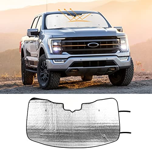 RT-TCZ Windshield Sunshade UV Ray Reflector Sunshade Visor for 2021 2022 2023 2024 Ford F150 F250 F350 Trucks,Silver