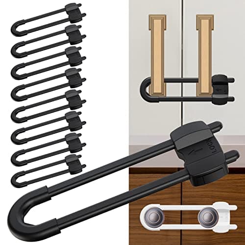 10 Pack Adjustable U-Shaped Baby Cabinet Locks, No Adhesive No Drill