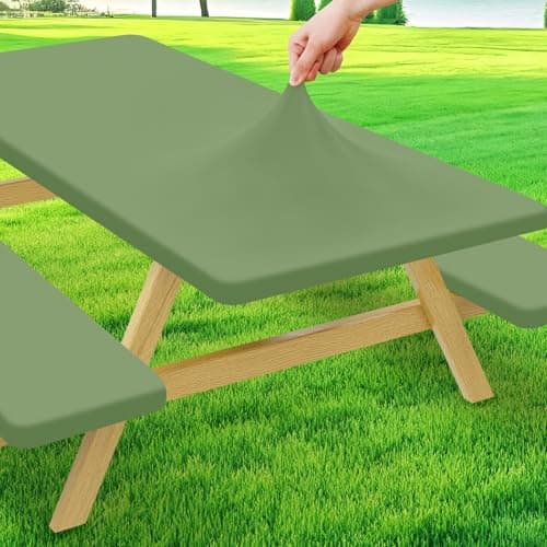 Moosfor Picnic Table Cover with Bench Covers, Elastic Fitted Spandex Tablecloths for 6 Foot Rectangle Tables, Stretch Washable Patio Tablecloth for Outdoor, Camping (Sage Green, 30"x72")