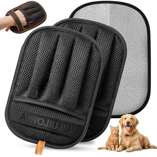 Aiwojiujiu 2 PCS Pet Hair Removal Glove for Cats & Dogs, Newly Pro Five-Finger Electrostatic Pet Hair Remover Gloves, Magic Brush Pet Hair Removal Tool (Black, L)