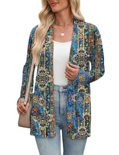 Zeagoo Long Cardigans for Women Casual Lightweight with Pocketes Long Sleeve Open Front Floral Cardigan