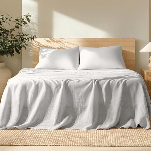 Bare Home Twin Sheet Set - Luxury 100% European Linen - Deep Pockets - Easy Fit - 3 Piece Set - Bedding Sheets & Pillowcases (Twin, Glacier Grey)