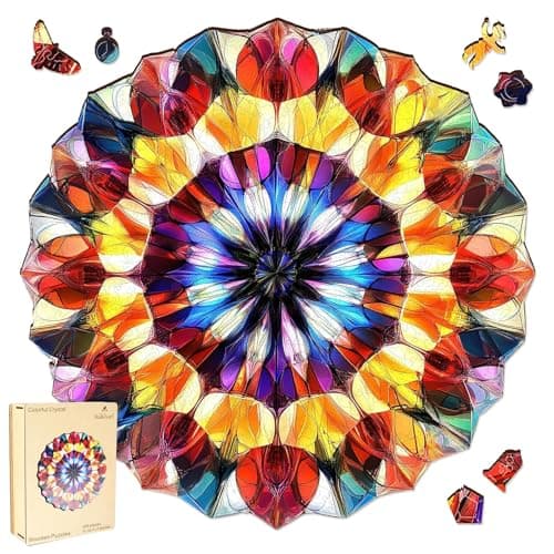 Ruikiyart Colorful Crystal Wooden Jigsaw Puzzles for Adults 200Pcs Unique Irregular Shape Laser Cut Puzzles for Family and Couples on Birthday, Father's Day, Christmas 11.3"x11.2"