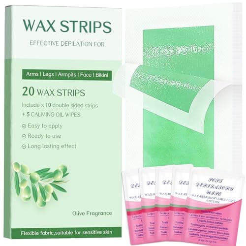 Wax Strips Body for Hair Removal – No Heat Body Waxing Strips for Legs, Arms, Underarms & Bikini Line | Large Wax Strips Body, Cut to Size | At-Home Waxing Solution | 20 Count & 5Calming Oil Wipes