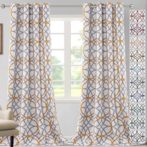 H.VERSAILTEX Blackout Curtains Printed Design 108 Inch Length 2 Panels Set Thermal Insulated Curtains for Bedroom Living Room Geometric Modern Grommet Window Drapes - Mustard and Grey