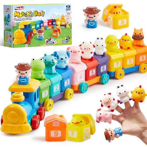 Play-Act Learning Toys for 1 2 3 Years Old, Counting, Matching & Sorting Montessori Learning Farm Train Including 9 Farm Animals, Birthday Gift for Baby Boys Girls