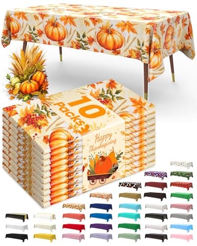 Pureegg Plastic Table Cloth Disposable 54x108 Inch 10 Pack, Pumpkin Harvest