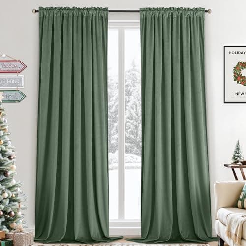 Yakamok Sage Green Room Darkening Velvet Curtains 84 Inch Living Room
