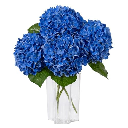 DuHouse 3Pcs Hydrangea Artificial Flowers,Latex Real Touch Hydrangeas with Long Stems & Leaves for Home Decor Party Floral Arrangements Wedding Bouquets Centerpieces(Royal Blue)