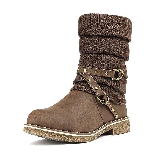 DREAM PAIRS Women's Mid Calf Fashion Winter Snow Boots,Size 5.5,Brown,OUSSIE