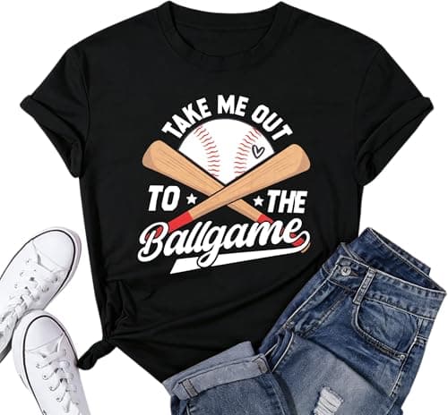 Baseball Shirt Women Baseball Heart Tee Shirts Baseball Mom Tshirt Game Day Casual Crew Neck Short Sleeve Tops
