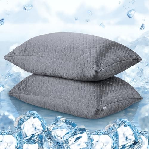 puredown® Pillows Queen Size Set of 2, Shredded Memory Foam Pillows, Cooling Foam Pillow for Sleeping, Soft Bed Pillow Queen Size with Adjustable Foam for Side, Back and Stomach Sleepers, Grey