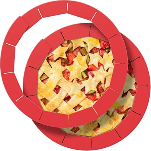 2 Pack Adjustable Silicone Pie Crust Shield - Protects 8" to 11.4" Diameter Pies, Red