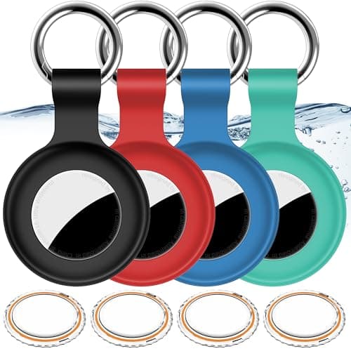 1|2|4Pack for Apple AirTag Holder,for Air Tag 2nd &1st Genaretion,Waterproof GPS Tracker Air Tag Keychain with Cover Anti-Scratch Silicone for Air-Tag Case for Pets,Kids,Luggages-Black+Blue+Green+Red