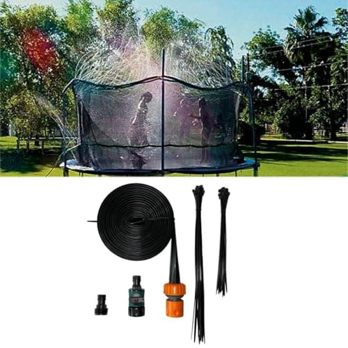 PE Spray Water Hose, Trampoline Sprinkler Pipe with Quick-Connect Fittings, American STD Connectors, Conversion Adapters, and 30 Tie Straps, Suitable for Gardens, Lawns, Trampolines (Orange, 39FT)