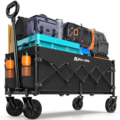 Blomoba 35" Extra Long Folding Wagon with Adjustable Handle & Wheels, Black