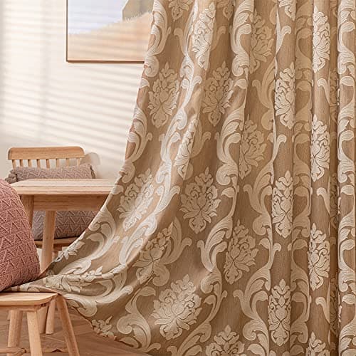 NAPEARL Damask Curtains for Living Room, Gothic Jacquard Curtain Drapes with Floral Patterns, Beige Curtains for Bedroom 108 Inch Length, Set of 2 Panels, Each 52 x 108 Inches
