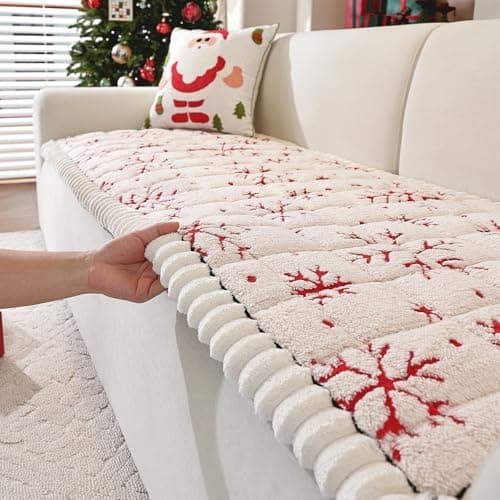 Plush Warm Sofa Cover, Pet Couch Cover for 2-3 Seater Sofas, Sofa Covers for Pet Washable, Non-slip Christmas Couch Covers for Pets, Dog Couch Protectors for Christams(1PC,Beige White,27.6"×70.9")