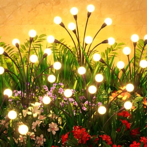 Cnuoky 8 Pack Solar Garden Lights 64 LED, Solar Lights Outdoor Waterproof IP65, Decorative Garden Lights Solar Powered for Yard Decor, Outside Solar Firefly Fairy Lights Garden Gifts