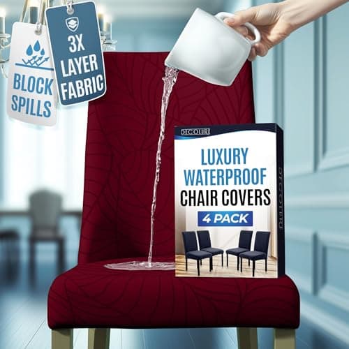 Waterproof Dining Chair Covers Set of 4 - 3 Layers Thick Fabric Parsons Chair Slip Covers - Jacquard Kitchen Chair Covers & Stretch Protectors Dining Room, Restaurant - Removable Washable (Wine Red)