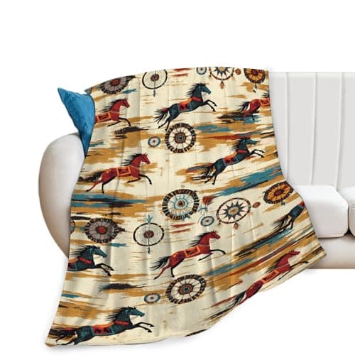 Dynova Horse Blanket Cozy Plush Western Cowboy Throw Blankets Fuzzy Flannel Fleece Cowgirl Native Gifts for Girls Boys Women Men 50"X40"