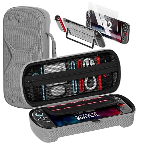 QUAGGY Designed for Nintendo Switch 2 (2025), TPU&PC Ultra-Slim Protective Case, Game Card Slots, All In One Carrying Case for Switch 2 Accessories [Bult-in 2 Screen Protector] Grey
