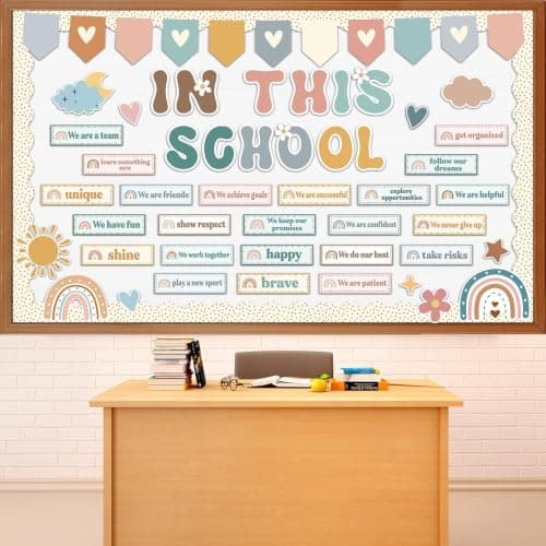 Boho in This School Bulletin Board Motivational Classroom Decoration Positive Affirmation Station Inspirational Retro Rainbow Warm Tones Daisy Cutouts for Back to School Office Chalkboard Wall Decor