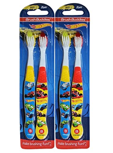 Brush Buddies Hot Wheels Toothbrushes for Kids, Soft Bristle Children’s Toothbrush Set, Fun Hot Wheels Designs, 4-Count Hot Wheels Toothbrush Set 4 Toothbrushes Childrens Soft Bristle
