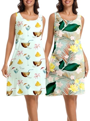 CONOMAX Sleeveless Nightgowns for Women 2 Pack Summer Night Gowns