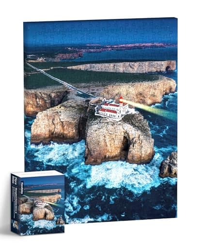 PieceRelax Puzzle Canvas Wall Art 366 Plastic Pieces for Adults - Henry Do - Aerial Photography - Ponta da Piedade Lighthouse, Portugal - Unique Gift & Home Décor with Jigsaw Puzzle Artwork [HN1311]