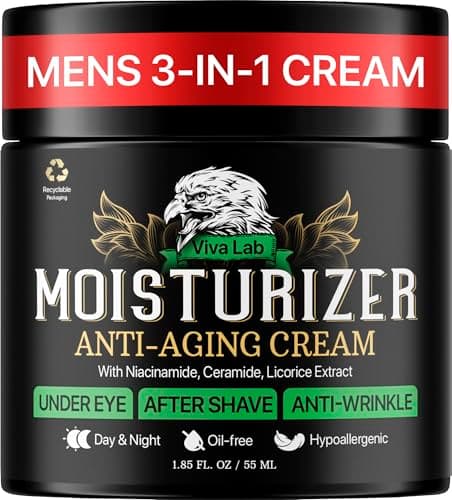 Viva Lab Mens Face Moisturizer Anti-Aging Cream - Lightweight After Shave Lotion for Men - Day & Night Hydrating Skin Care with Niacinamide Collagen Ceramides - Fast-Absorbing Non-Greasy 1.85oz