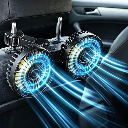 ERKEQN Car fan, portable USB powered dual head car cooling fan with 3-speed air speed and 360 ° rotation, car fan with adjustable clip, suitable for sedans, SUVs, RV trucks(yellow)