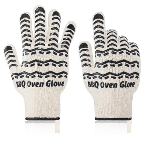 BBQ Gloves 932℉ Heat Resistant Oven Gloves, Cooking Gloves for BBQ, Grilling, Baking,Cutting, Smoker Fireplace-1 Pair (Black)