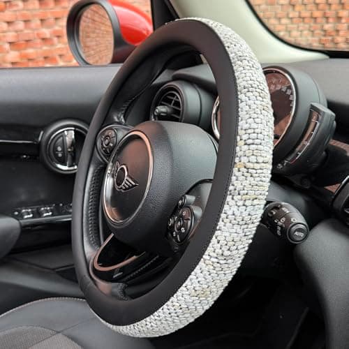 PINCTROT Large Size Chenille Leather Steering Wheel Cover 15.75In (White)