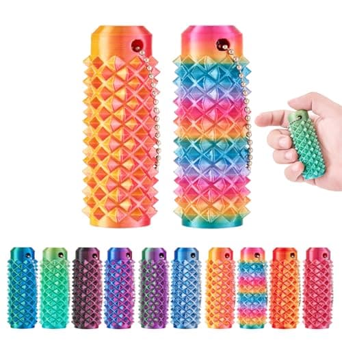 2PC Pain Fidget Toy Reduce Stress for Adults,Portable Stim Tool,3D Printed Venting Key Pendant,Novelty Gifts for Office, Travel(Pink-Rainbow)