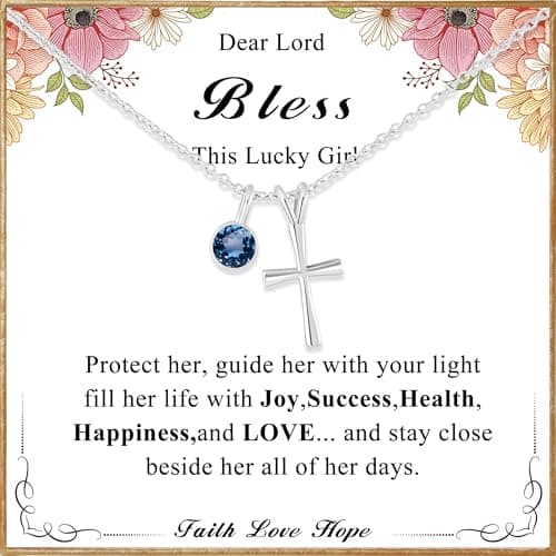 DORANA First Communion Gifts for Girls,Cross Necklace for Girls Birthstone