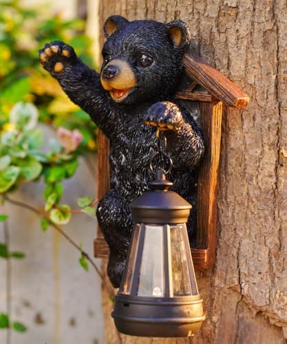Fashionoda Bear Tree Hugger with Solar Lantern