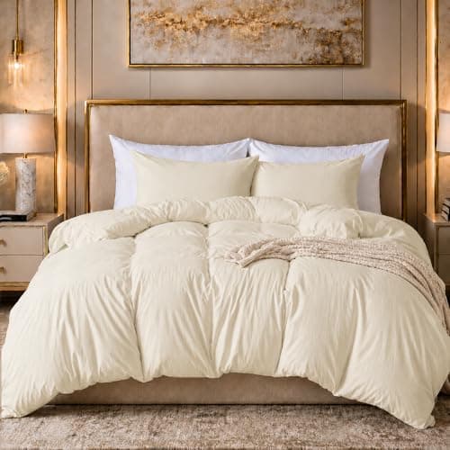 ROSE&RISY Beige Super Soft Duvet Cover Queen Size, 3 Pcs Washed Cotton-Like Microfiber Comforter Cover Set with Button Closure, Includes 1 Duvet Cover & 2 Pillowcases, No Comforter (Beige, Queen Size)