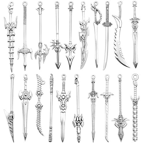 Mabor 20 Pcs Vintage Sword Bookmark Charms, Zinc Alloy Silver Mini Sword Pendants for DIY Necklace Bracelet Crafting