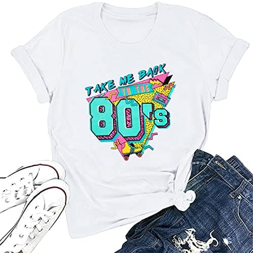 80s Outfit for Women Take Me Back to The 80's Shirt 80s Shirts Vintage Neon 80s Costumes for Birthday Theme Party Gift