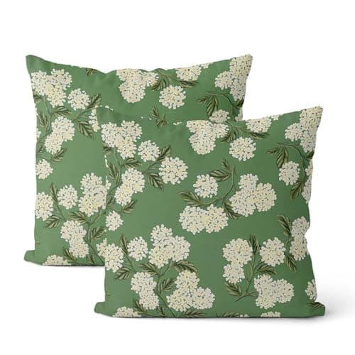 DAFENA Sage Green Spring Pillow Covers 18x18 Inch 2 Pcs Yellow Hydrangea Flower Decor Throw Pillows Vintage Floral Seasonal Summer Outdoor Decoration Pillowcase Linen Cushion Cover for Couch Sofa