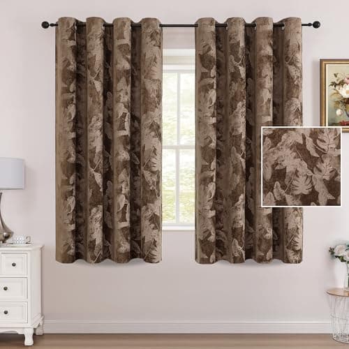 H.VERSAILTEX Velvet Leaf Pattern Curtains for Bedroom 63 Inches, Caramel
