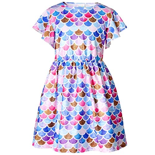 VASCHY Mermaid Girls Dress, Soft Twirly Stretchy Casual Daily Short Sleeve Ruffle Summer Dress for Toddler/Little/Big Kid Girls Clothing Outfit Size 8-9T Purple