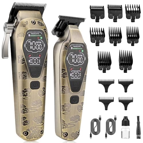 QREEYX Professional Hair Clipper for Men - Cordless Clippers and Trimmers Set, Heavy-Duty Motor Hair Cutting Kits with LED Display, 7000RPM High-Power Motor, USB Charging, Gifts for Men, Bronze