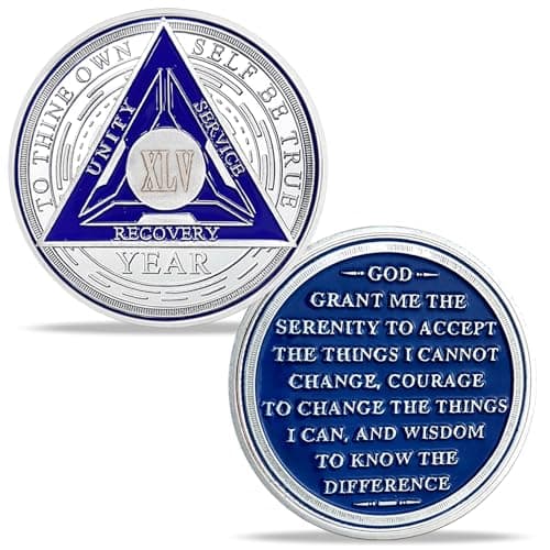 45 Year Original Triangle Sobriety Coin | AA Medallion with Protective Capsule | Recovery Anniversary Token for Men & Women | AA Sobriety Gifts for Monthly & Yearly Milestones