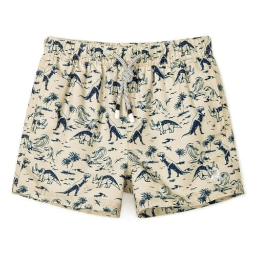 SURF CUZ Boys Swim Trunks Toddler Swim Shorts UPF 50+ Bathing Suit for Boy Swimsuit Mesh Swimwear Quick Dry Beach Board Shorts Khaki Dinosaur 10-12 Years