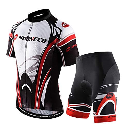 sponeed Short Sleeve Cycle Jersey Shirts Polyester and Sapndex Padded Bike Shorts Cyclist Tights Ride Wear US L US Multi Red