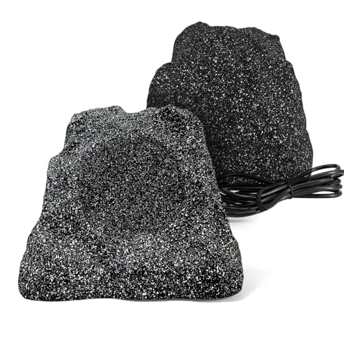 Herdio Outdoor Rock Bluetooth Speakers Wired IPX7 Waterproof 200 Watt Resin Material All Weather for Deck Pool Backyard Patio Garden BBQ (1 Pair Black)