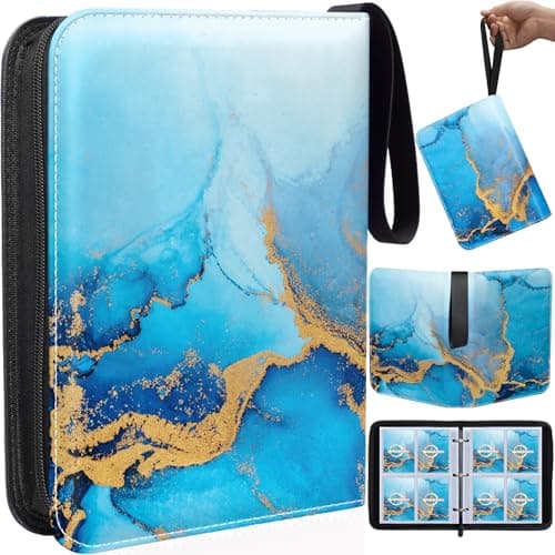 Winsing 4 Pocket Trading Card Binder, 400 Card Capacity, Marble Blue